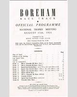 Schedule of Events - WECC Boreham [1.1/750s] 1951