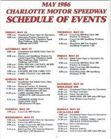 Schedule of Events - Chartlotte IMSA GTO 1986