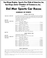 Schedule of Events - Del Mar - Novice - Production E, F, G & H 1962