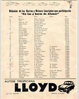 Entry List - Alamar 4 Hours 1959