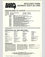 Schedule of Events - BARC Mallory Park 1980