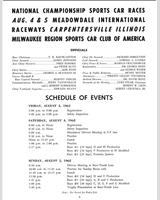 Schedule of Events - SCCA National Meadowdale - Classes CM+DM+EM+FM+GM 1962