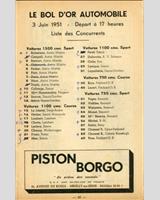 Schedule of Events - Bol d'Or 1951