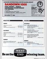 Schedule of Events - Sandown 1000 Kilometres 1984