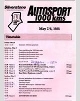 Schedule of Events - Silverstone 1000 Kilometres 1988