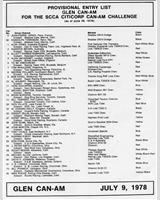 Entry List - Can-Am Watkins Glen 1978