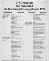 Schedule of Events - GP Netherlands 1978