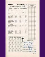 Entry List - Boreham National - Handicap Sports under 1500 1952