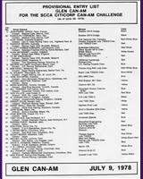 Entry List - Can-Am Watkins Glen 1978